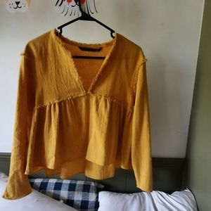 ZARA woven Textured modern peplum top in yellow orange marigold